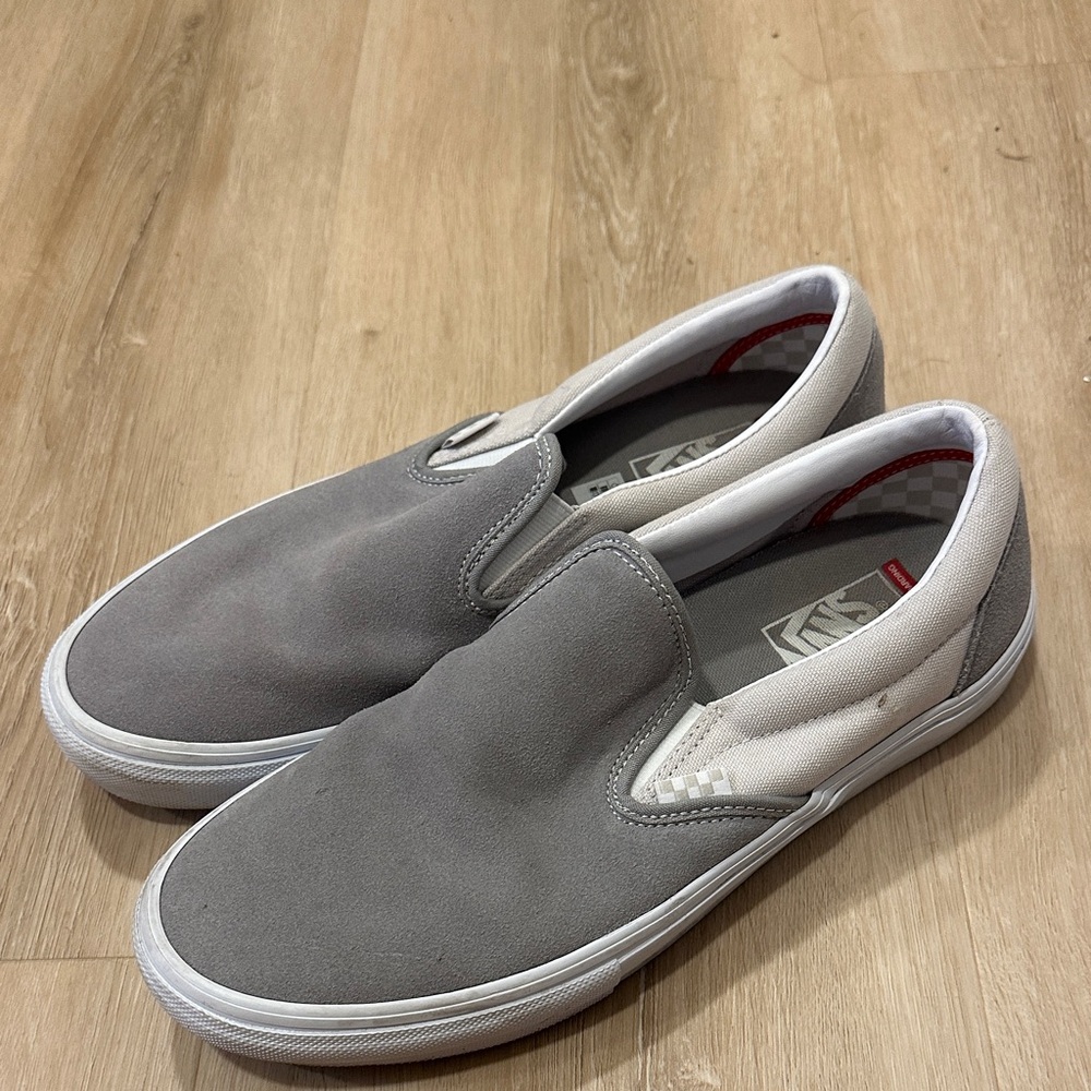 Vans Gray and White Men's 11 Slip On Pop Cush